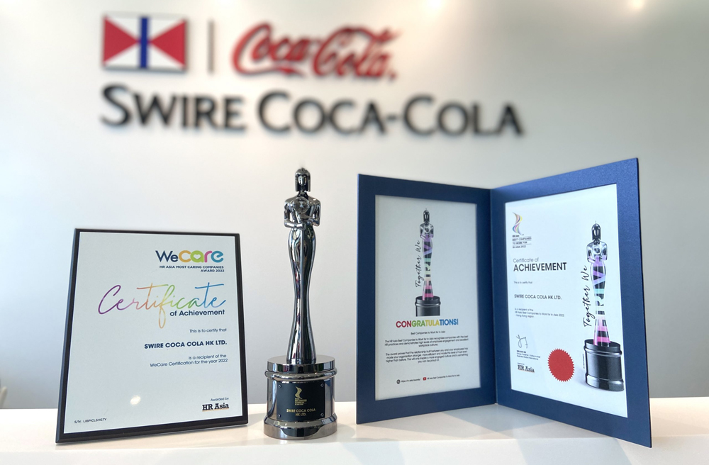 Swire Coca-Cola Hong Kong received two awards from HR Asia, namely “Best Companies to Work for in Asia (Hong Kong)” and “WeCare™ HR Asia Most Caring Companies Award”.